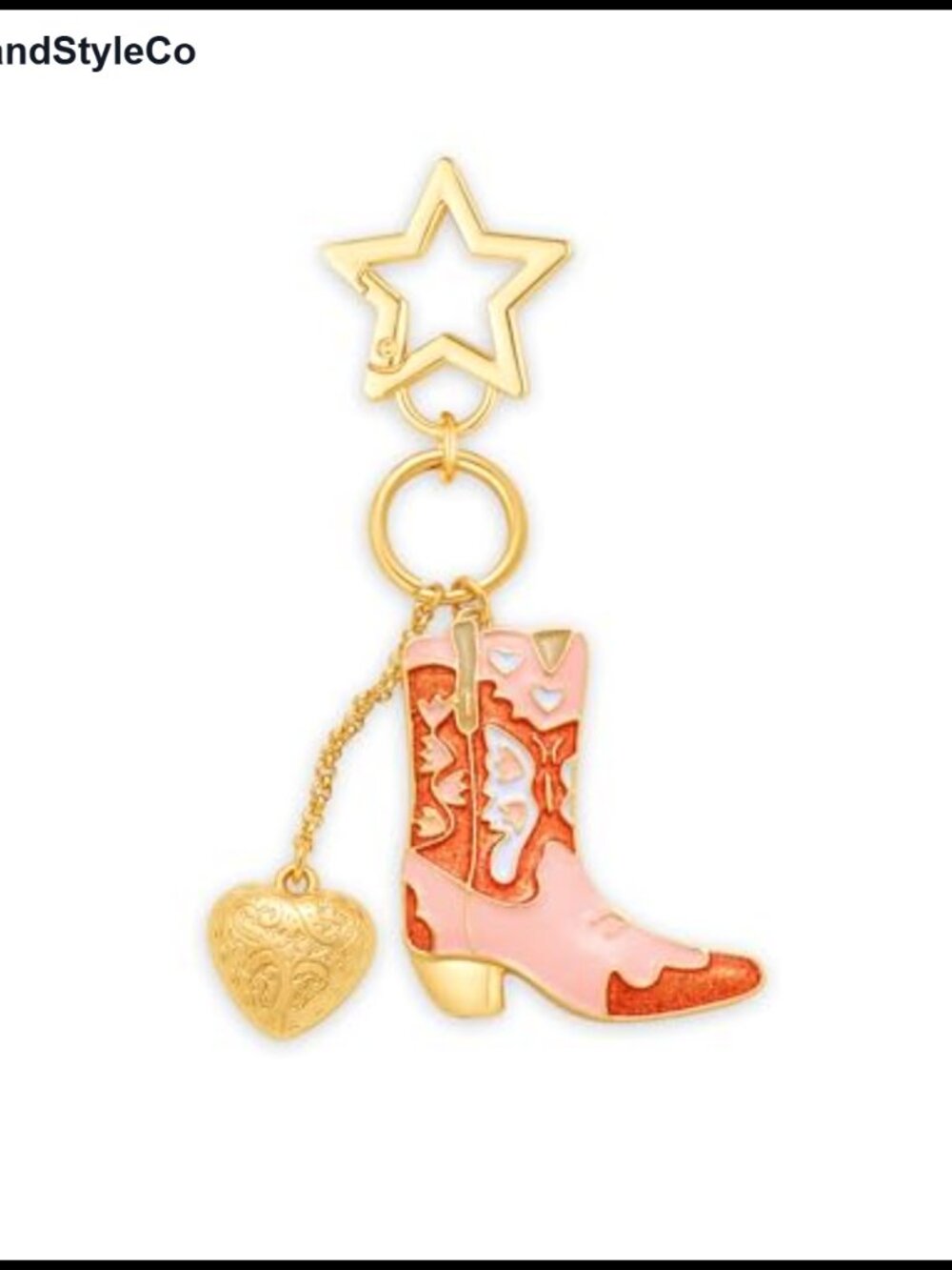 Western Cowgirl Boot Keychain Metal Enamel Star Heart Charm Bag Charm